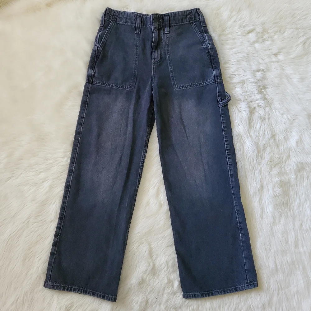 Free People Major Leagues Black Wide Leg Cuff Jeans Size 26 - Picture 7 of 15